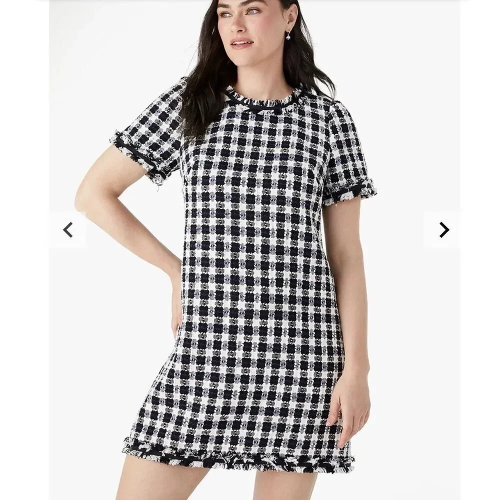 New Without Tag Women’s Kate Spade Tweed  Checkers Shift Dress MSRP $449 Sz. 14